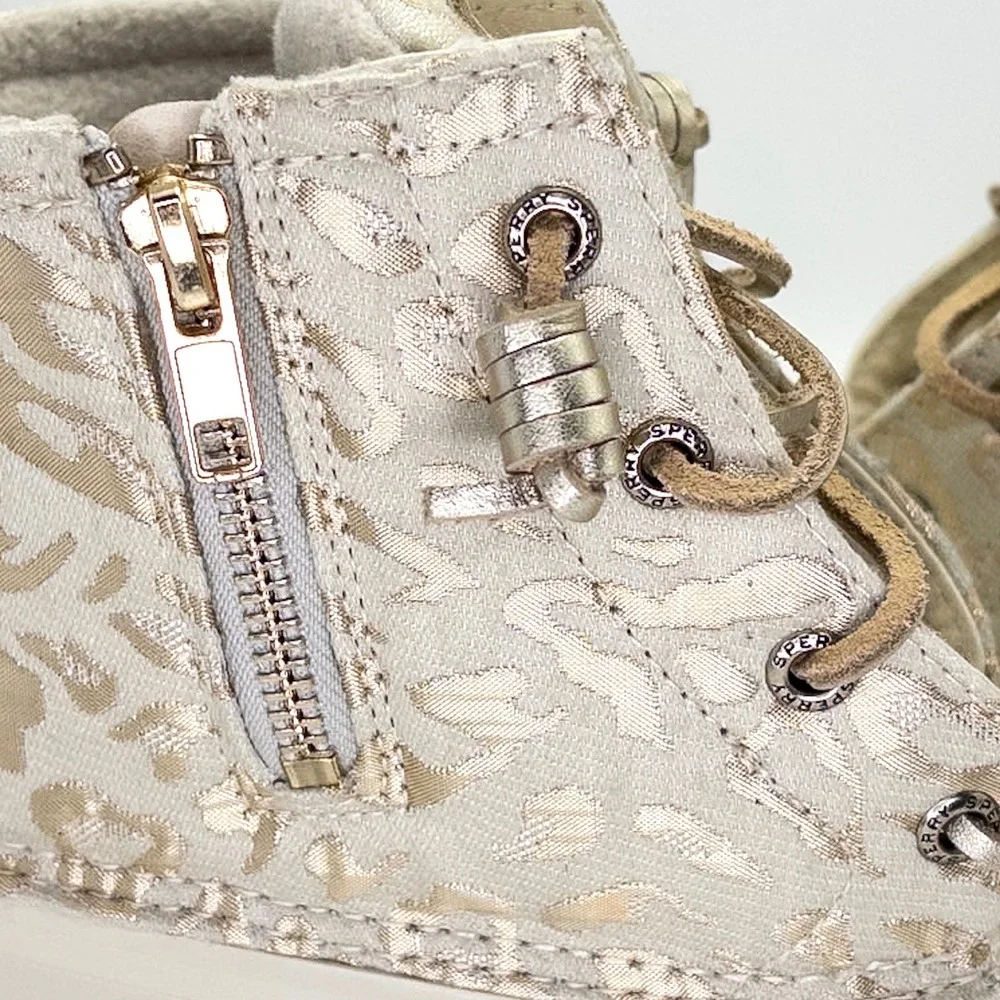 Sperry Saltwater Duck Boots Women's 8.5 Ivory Gold Metallic Leopard STS88315